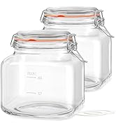 81oz Glass Jars with Airtight Lid, 2 Pack Glass Food Storage Jars with 2 Scale Marks, Square Glas...