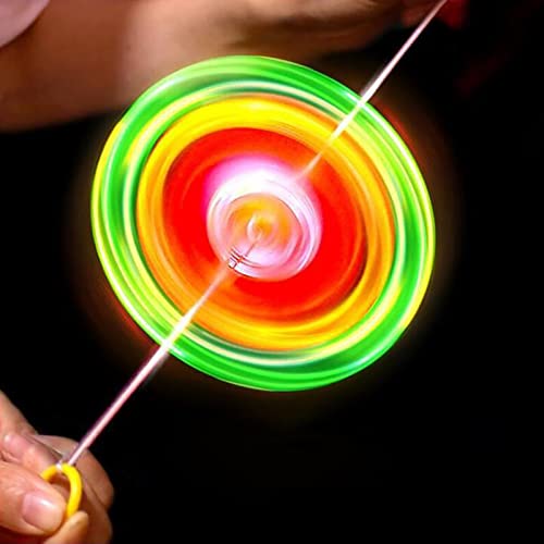 Htppzjr Flywheel Spinning Spinner Fidget Light Rainbow Lightshow Orbital Flash Novelty Adult's Gift Pull Line Flashing Glow in The Dark Wheel Colorful Sorting and Stacking