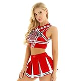 Vêtements techniques et spéciaux Femmes adulte pom-pom girl mini jupe plissée Costume Set Sexy Japon/école coréenne filles Cosplay uniformes Halloween fantaisie vêtements-Red_XL