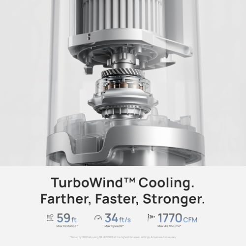 Image of DREO TurboCool Misting Fan 765S, 10F Cooling, 34ft /s Fast Standing Fan, Tower Fans that Blow Cold Air, 20 dB Quiet DC Motor, 6L Tank, 90 Smart Oscillating Fan with 12 Speeds, 4 Modes for Home, Grey