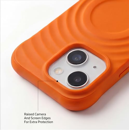 Image of amazon basics Shockproof Case for iPhone 15 Plus | Ripple Pattern | Camera Protection | Protective Cover with Enhanced Grip & Wireless Charging Support - Orange