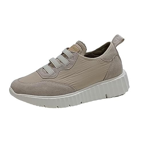 Zapatilla Casual de Serraje y Textil, con cuña - 23000 para: Mujer Color: Piedra Talla: 36