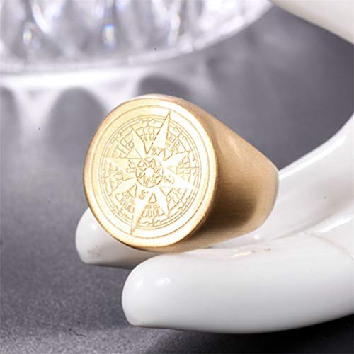 Oakky Men's Stainless Steel Stars Vintage Round Compass Signet Ring Gold Size 7 #TOP1