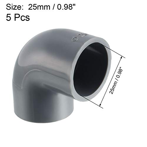 Codo de PVC 25mm para riego de jardín y huerto casero con conectores de acople Uxcell gris 5 piezas 3