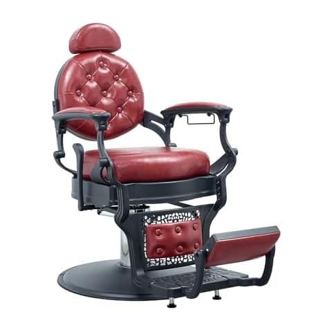 FRNIMAC Heavy Duty Barber Chair, All Purpose Vintage Style Mens Barber Chair Hydraulic Recline Salon Chair Barbershop Equipment for Beauty Spa Tatoo Massage, Classic Black and Red Cover