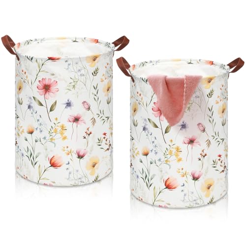 Image of CroBlissful 2 Pcs Laundry Basket Coquette Storage Basket for Girls Nursery Hamper with Handles Foldable Waterproof Collapsible Storage Bin Organizer for College Dorms Bathroom(Wild Flower)