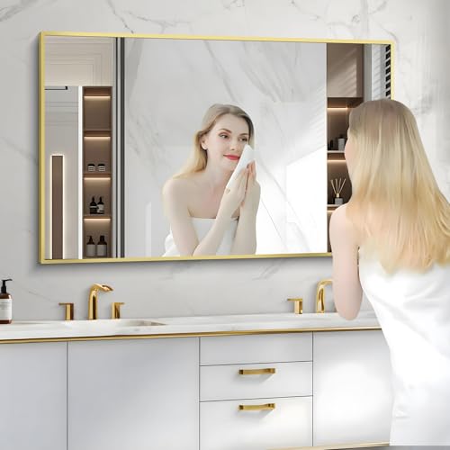 Image of COFENY 36x55inch Bathroom Mirror, Gold Rectangle Mirror with Thin Metal Frame, Large Rectangular Wall Mirror for Bathroom, Living Room, Hair Salon, Big Farmhouse Mirror Hang Horizontal /Vertical