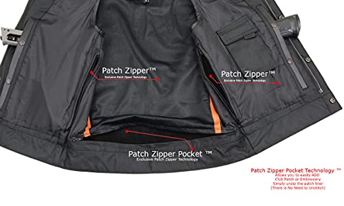 Milwaukee Leather LKM3711 Men's Black Leather Collarless Club Style Motorcycle Rider Vest w/Dual Front Closure4