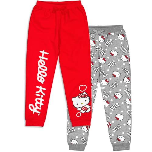 Image of Hello Kitty Sanrio Girls 2 Pack Fleece Pants for Toddler and Big Kids Red /Grey