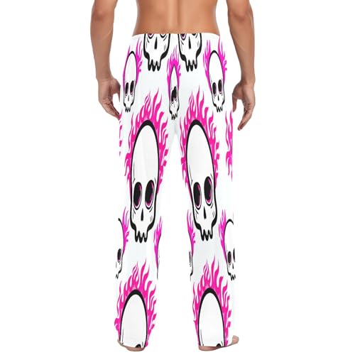 Qilmy Skulls With Flames Men's Cotton Pajama Pants, Lightweight Lounge Sleepwear with Drawstring and Pocket3