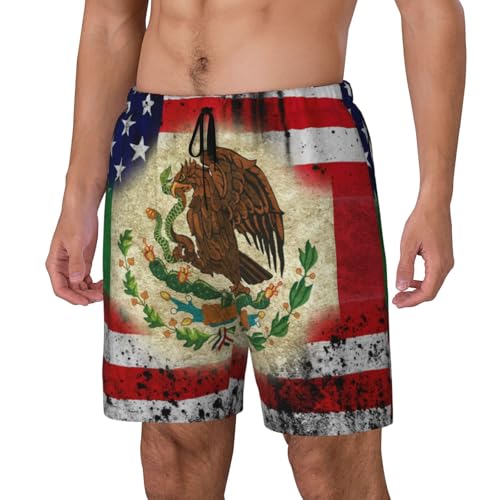 Combined Mexican Mexico Flag and USA Flag Men's Swimming Trunks Lightweight Breathable Beach Shorts Quick Dry Swim Shorts3