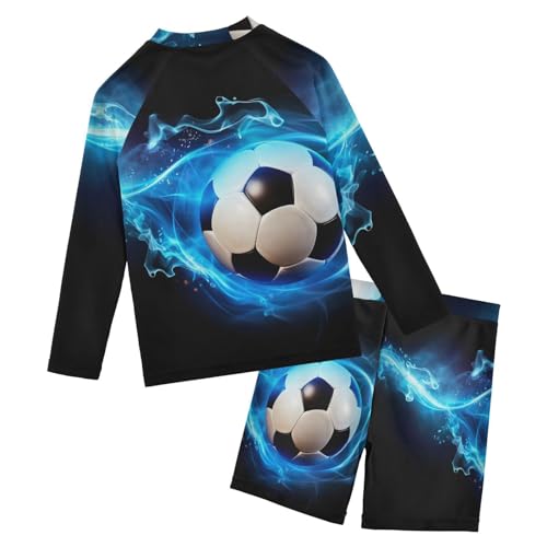 Soccer Ball Boys Rash Guard Sets Swim Shirt and Bathing Suit Trunks Rash Guard Swim Set,3T2