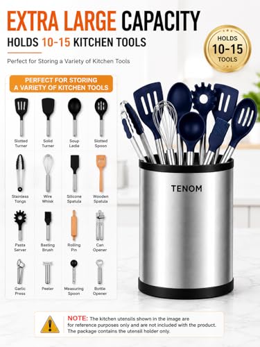 Image of TENOM Spoon Holder, Spoon Stand For Kitchen Steel, Cutlery Stand, Spoon Organiser For Kitchen, Cutlery Holder, Ladle Holder, Spatula Holder (Cylinder)