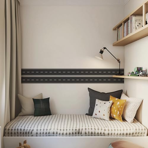 CIAODEKO Straßenband Tape Wand Grenze Aufkleber Fahrzeug Dekor Kinderzimmer Rennstrecke Wandtattoo Abnehmbare Tapete Vinyl Wandbilder DIY Dekorationen