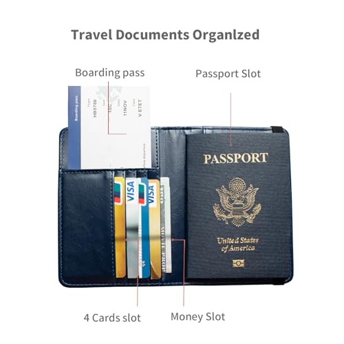 Passport Holder and Card Slot Combo RFID Blocking Leather Travel Passport Wallet for Men and Women US Passport Cover, Blue3