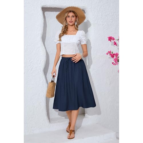 Image of Witsmile Women's Summer Pleated High Waisted Casual Flowy Skirt Pockets