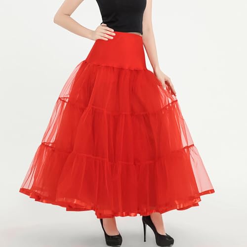 Womens 1950s A-Line Long Ankle Length Petticoats Skirts Wedding Half Slips Crinoline Underskirt Layered Mesh Tulle Skirt4