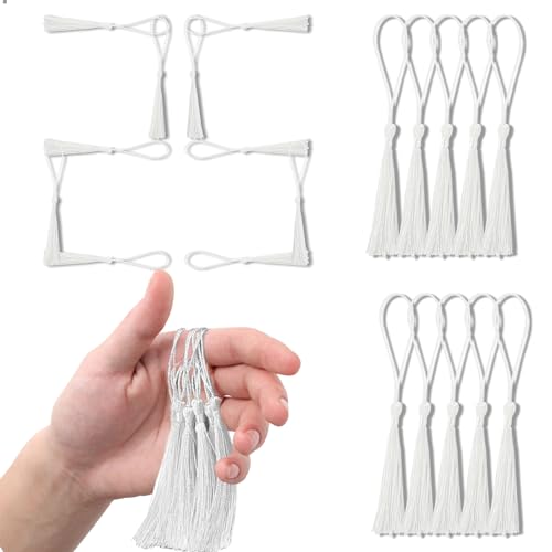 WALWAL Handmade DIY Tassels?25PCS Handmade Tassel Assortment - 14cm/5.5 Inch Tassels for DIY Earrings, Jewelry, Bookmarks, Arts & Crafts (White)