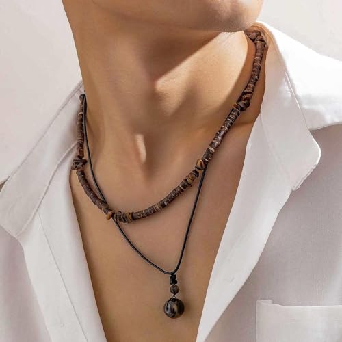 YANCHUN Necklace for Men Jewelry Puka Shell Black Beaded Necklaces Chain Christmas Gifts Mens Dad Son Husband Stocking Stuffers for Men4