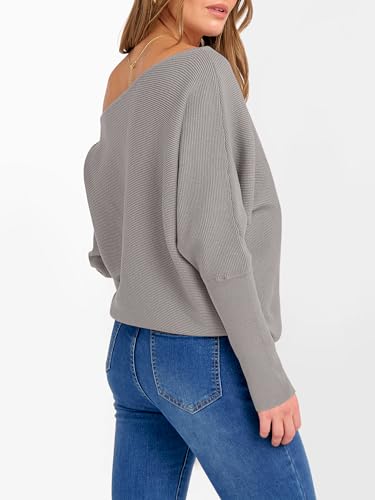 Image of ANRABESS Womens Off Shoulder Sweaters 2026 Fall Long Batwing Sleeve Loose Fit Knit Tops Casual Pullovers Jumpers