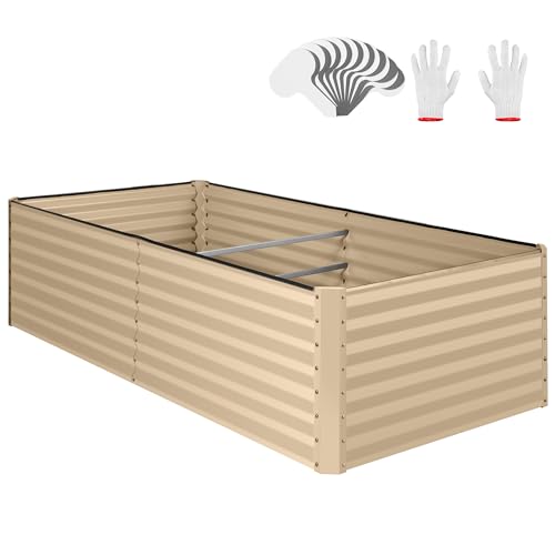 soges Raised Garden Bed,8 x 4 x 2 Ft Elevated Galvanized Planter Box Stand with 3 Ground Stakes&Rubber,Outdoor Above Ground Planter Extra Large Garden Box Kits for Garden, Patio, Backyard,Beige by soges - Image 7