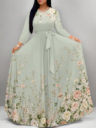 Image of Plus Size Maxi Dress for Women V Neck 3 /4 Sleeve Wrap Dress