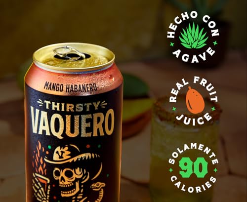 Image of Thirsty Vaquero, Mango Habanero Flavored soda (Mango Muerte), Mexican-inspired soda, Real Fruit Juice & Savory Spices, Made with Organic Agave, Low Calorie, Natural Juice, 16 oz Cans, 12-Pack