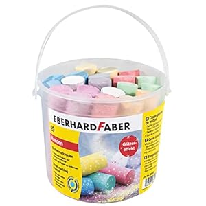 Eberhard Faber 526520 – Straßenmalkreiden in 8 leuchtenden Farben mit Glitzereffekt, Eimer mit 20 Kreiden, für bunten…
