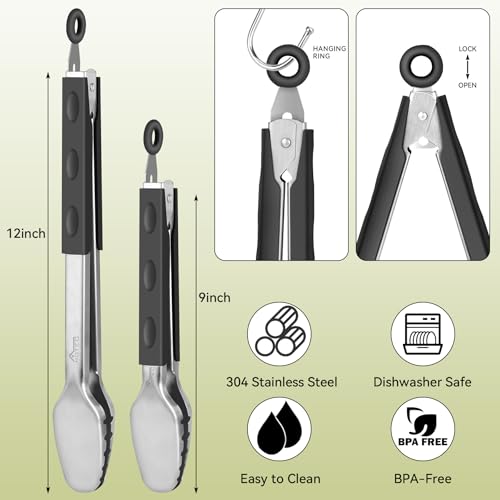 Hotec JZ-K02 Stainless Steel Kitchen Tongs Grill Tongs Set Of 2-9 Inch And 12" thumb #5