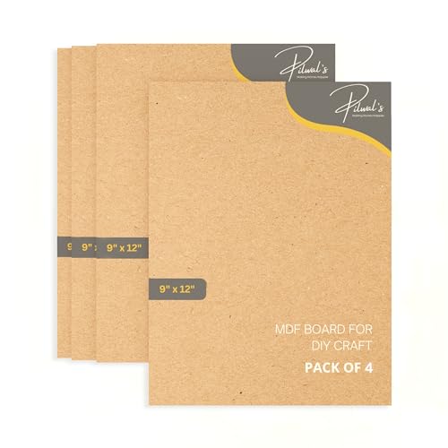 Image of Pilwal's 9x12 inch MDF Sheets - Smooth Unfinished MDF RECTANGLE Sheet - MDF Board Coutouts for Craft DIY Art, lippan Art, Painting, Decoupage, Resin Art, Pyrography, Laser Cutting (9 inchx12 inch inch, 4 Pieces)