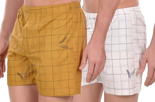 Image of LecherousMen Boxer Shorts, Combo of 2, Cotton with Stylish Print, Soft & Stretchy Elastic Waist Band, Dynamic Movement & Hardwearing Stitching,Trendy Comfort wear Fitting,Cotton Comfort