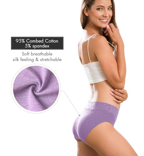 Image of Altheanray Womens Underwear Cotton Panties for Women Bikini Underwear Soft Hipster Lace Breathable Ladies Briefs 5 Pack