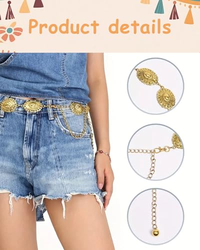 Women's Western Cowgirl Concho Belt Metal Vintage Style Adjustable - For Dresses, Jeans & Country Concerts​2