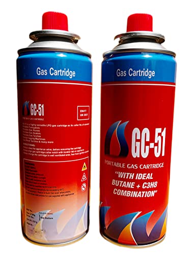 Image of SHoRI Portable Gas Cartridge with Ideal Butane + C3H8 Combination CG51 Easy to Use Perfect Suitable for Camping Stove, Small Stove, Flame Torch, Welding Fuel Gas,(Universal Nozzle /Pin) Pack of 2