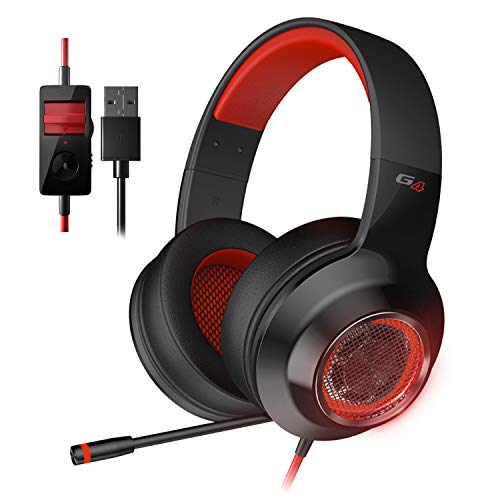 Best Cyber Deals 🔥 EDIFIER G4 Gaming Headset for PC, PS4, 7.1 Surround Sound Gaming Headphones with Noise Canceling Microphone, Wired USB On-Ear Headphone with Vibration Driver & LED Light for Mac, Laptop,Red