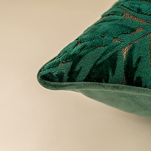 Alerfa 12 X 20 Inch Green Teal Rectangle Maple Leaf Pillow Embroidery Cut Velvet Cushion Case Luxury Modern Lumbar Throw Pillow Cover Decorative Pillow For Couch Sofa Living Room Bedroom Car #TOP5