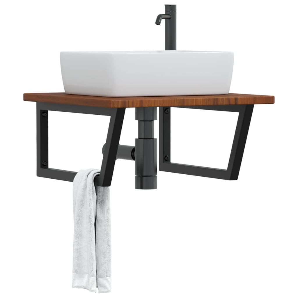 Mangloder - Piano lavabo in legno di rovere massiccio con supporto in acciaio, 60 x 60 x 2,5 cm, trapezoidale, portata fino a 100 kg, montaggio a parete sospeso, per bagno