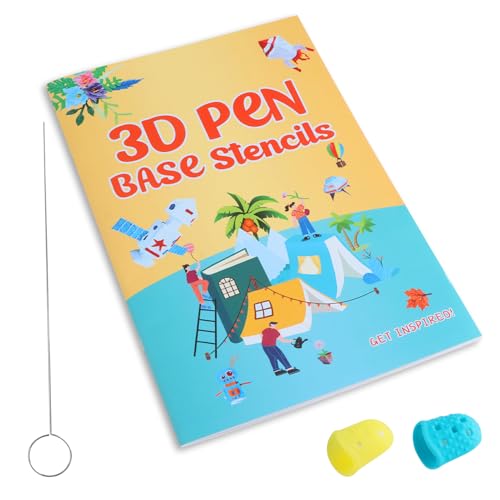 3D-Stift Vorlagen Buch Set mit 65 Motiven, 3D Druck Zeichenbuch mit hitzebeständiger transparenter Platte, Fingerkappen & Reinigungsnadel, 3D Stift Zubehör für Kinder & Anfänger