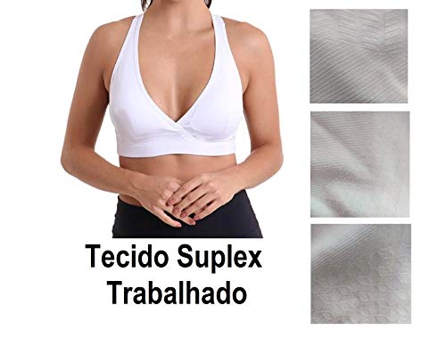 Top Feminino Fitness Suplex Branco transpassado Nadador Academia