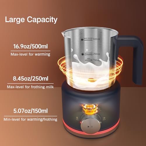 Image of SIMPLETASTE Milk Frother, 4 in 1 Electric Milk Steamer, 16.91oz /500ml Automatic Warm and Cold Foam Frother for Coffee, Latte, Macchiato, Cappuccino, Hot Chocolate, Easy to Clean