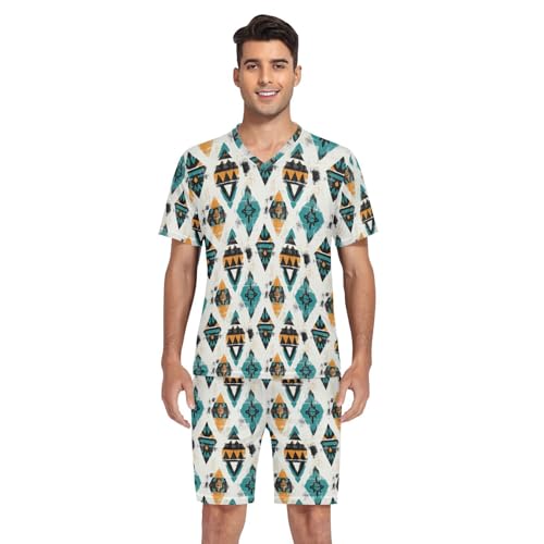 Navajo Aztec Print Men’s Pajama Sets 2 Piece Short Sleeve Sleepwear with Printed Design4