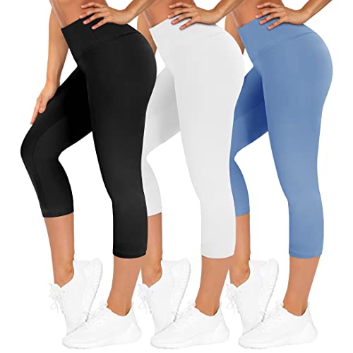 TNNZEET 3er Pack Capri Leggings Damen 3/4 für Sport, 7/8 Leggins High...