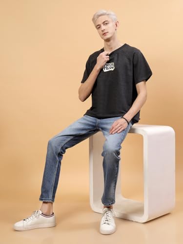 Image of Rigo Back Printed Half Sleeves Round Neck Oversized T-Shirt for Men | Drop Shoulder T-Shirt for Men | Loose Baggy Fit T-Shirt for Men