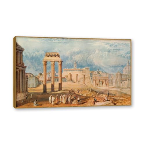 Peinture Turner sur Toile Déco Salon Vintage avec Grand Cadre en Teck 80x130cm