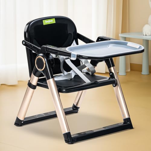 Image of Baybee Snuglo 2 in 1 Premium Baby Booster Chair with Removable Tray, 3-Point Safety Harness & Portable Foldable Design - Convertible Feeding Chair for Toddlers 6 Months to 3 Years (Black)