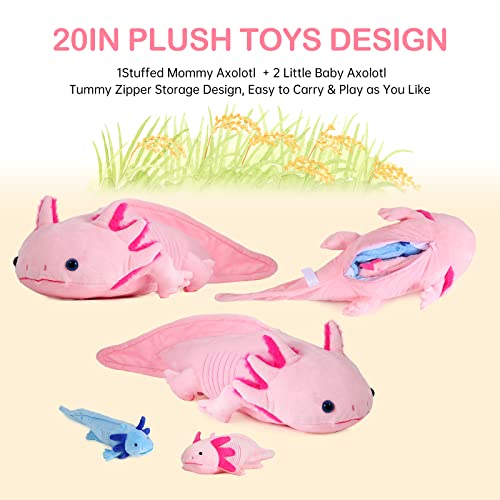 lilizzhoumax Realistic Axolotl Plush Toy 3-Piece Soft Stuffed Animal Zippers Playset, Cute Axolotl Mom with Babies, Gift for Kids - Image 2