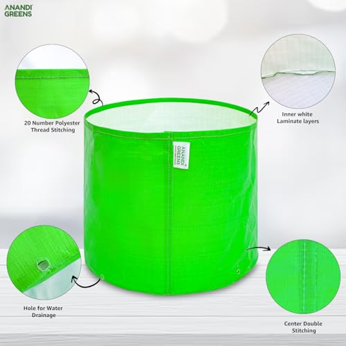 Image of Anandi Green's Premium HDPE Uv Protected 260 GSM Round Green Colour Plant Grow Bag Suitable for Terrace and Vegetable Gardening Size 9X12 INCH Pack of 5