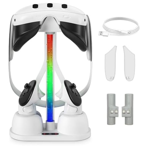 Charging Dock for Oculus/Meta Quest 3- Magnetic Docking Station with LED Light - Headset Display Stand and Controller Mount with 2 Rechargeable Batteries [Support Elite Strap with Battery] Cover