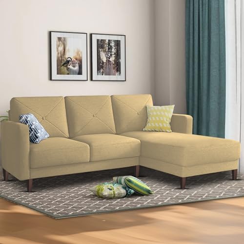 Image of Baloney RHS 4 Seater L Shape Sofa Set for Living Room (Cream Fabric) Premium Fabric Sofa