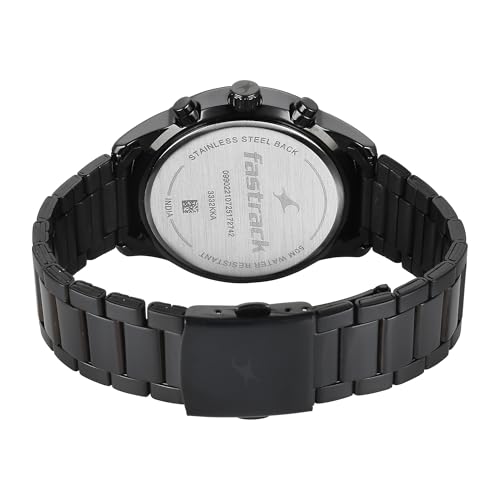 Image of Fastrack Overdrive Quartz Black Round Dial Men's Watch | Stainless Steel Strap Material | Watches for Men Analog - 3332KM01
